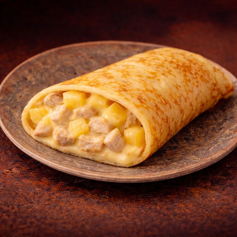 Блин с индейкой и ананасом в сливочном соусе