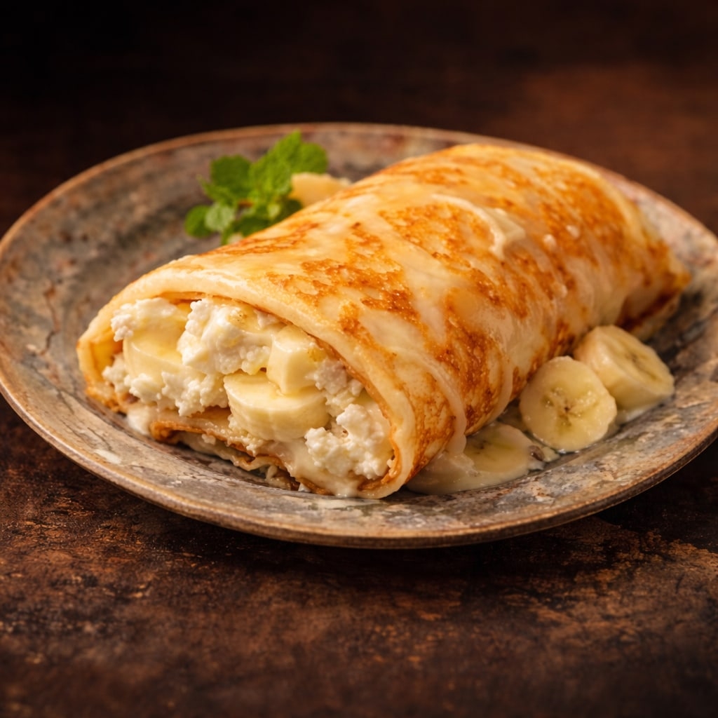 Блин с творогом, сгущёнкой и бананом