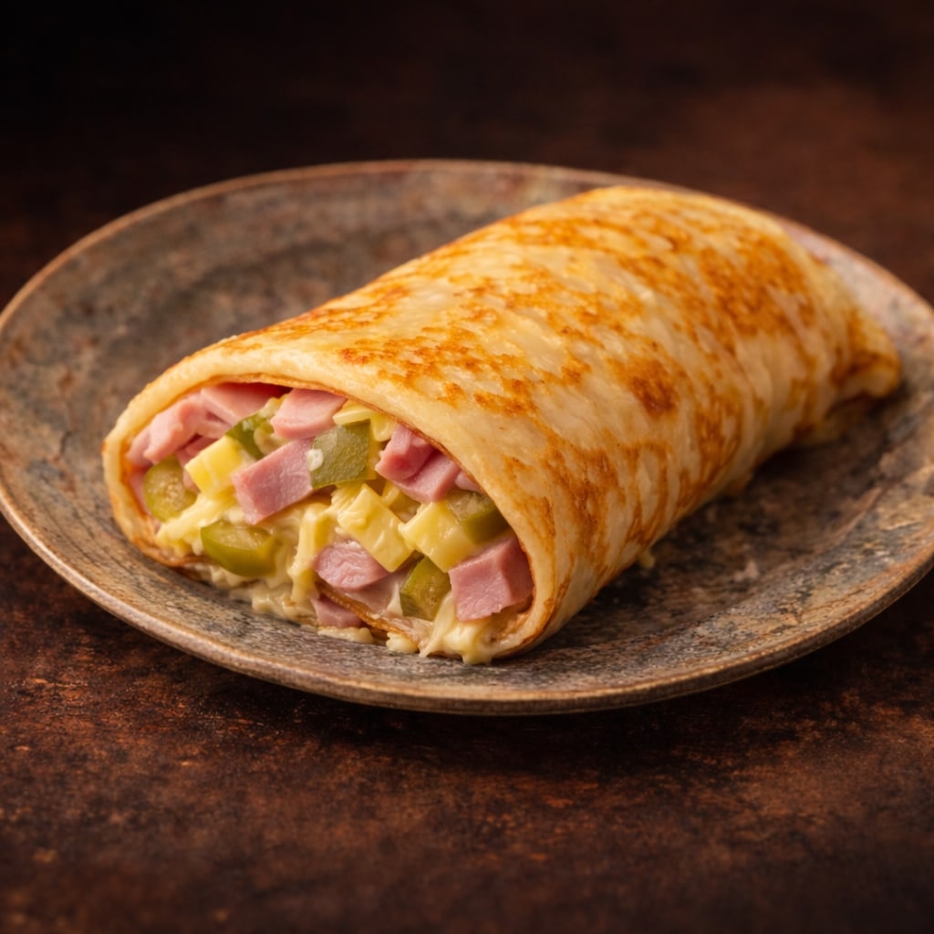 Блин с ветчиной, солёным огурцом и сыром