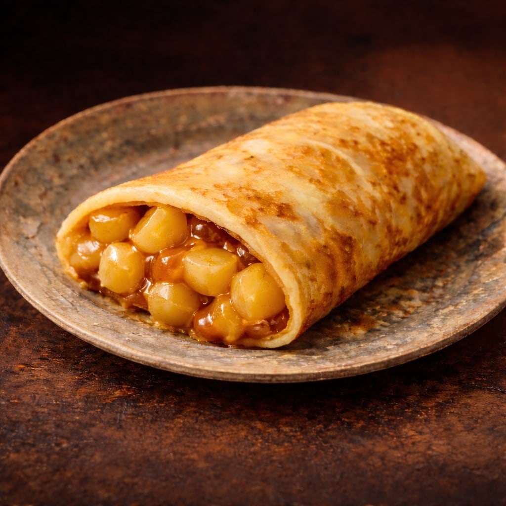 Блин с яблоком в апельсиновой карамели